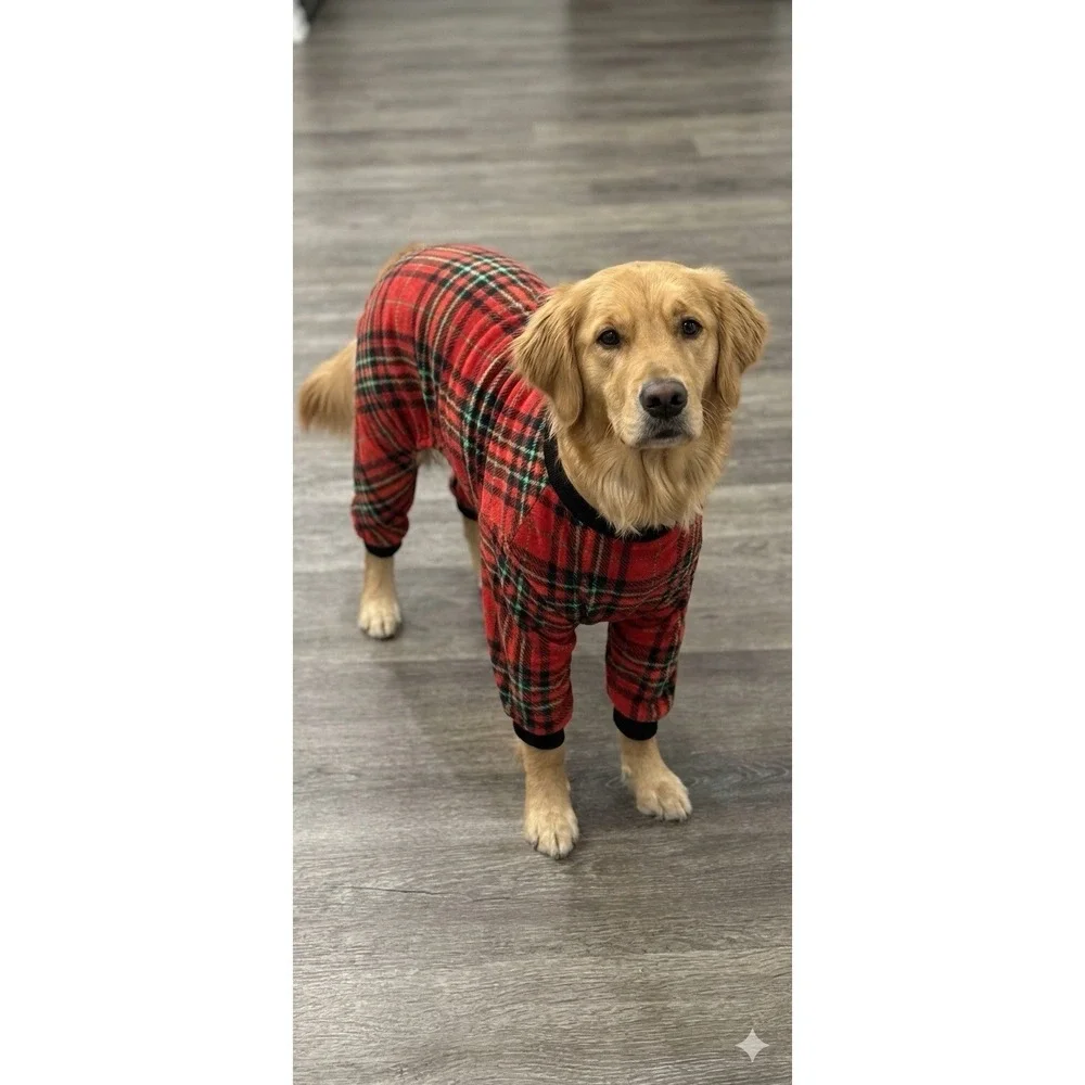 Size Medium Fleece‎ Christmas Pet Pajamas Red Plaid NWOT Holiday Pet Wear
